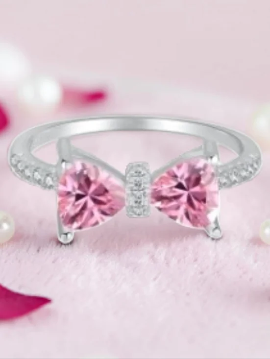 Pink Bow Ring in Sterling Silver - Elegant Women’s Jewelry. Brand New - Picture 3 of 5